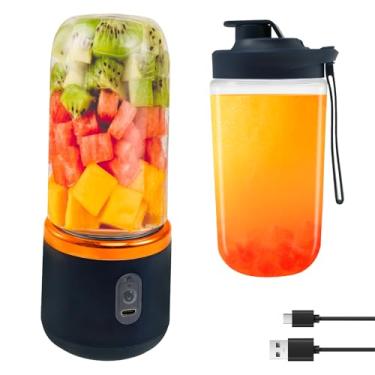 Imagem de Liquidificador pessoal portátil, liquidificadores pessoais de 400 ml para smoothies, 6 lâminas recarregáveis, ideal para vitaminas, mistura de gelo, suco e processamento de alimentos, compacto