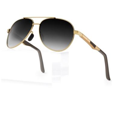 Imagem de WEAROYO Óculos de sol polarizados, masculinos, femininos, armação de liga Al-Mg, dobradiças de mola, estilo piloto, militar, proteção UV400 para dirigir, Armação dourada/lente cinza gradiente (não