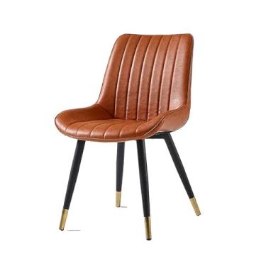 Imagem de Cadeira de jantar contemporânea de couro PU com pernas de metal - várias cores disponíveis (pés dourados marrom)
