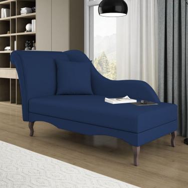 Imagem de Divã Recamier Chaise Longue Valentina Clássico com Pés de Madeira Veludo Azul Marinho - Desk Design