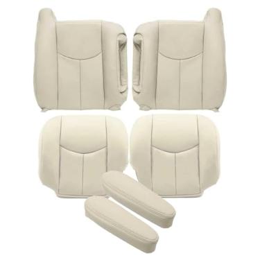 Imagem de GXARTS Parte inferior e superior do lado do motorista e do passageiro Capa para apoio de braço 522 ou 52i Xisto neutro claro caramelo compatível com Chevy Tahoe Suburban 1500 2500 2003 GMC Yukon Yukon XL 2004 2005 2006