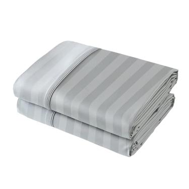 Imagem de Pacote com apenas 2 lençóis de cima, tamanho completo, 400 fios, 100% algodão egípcio – resistente a rugas, desbotamento, manchas (riscas cinza completo, pacote com 2)