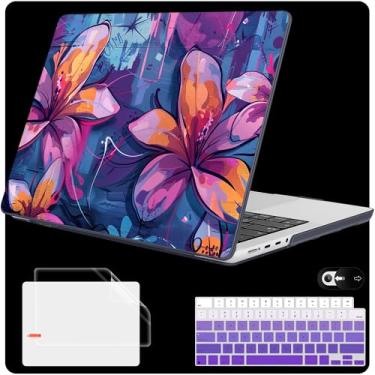 Imagem de Mektron Capa para MacBook Pro 14 polegadas 2024 2023 2021 modelo M4 A3112 A3401 A3185 M3 A2918 A2992 M2 A2779 M1A2442 Pro/Max, capa rígida de plástico para MacBook Pro 35.6 cm, flor de grafite