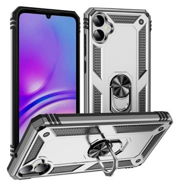 Imagem de SORAKA Capa para Samsung Galaxy A05 com suporte de anel capa protetora para Samsung Galaxy A05 capa traseira de policarbonato rígido com placa de metal para celular magnético suporte de carro prata