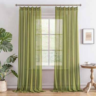 Imagem de Cortinas plissadas transparentes sálvia 277 cm de comprimento, filtragem de luz, arejada, respirável, ramo de árvore, texturizadas, 2,5 m de comprimento, cortinas macias com ganchos para sala de estar