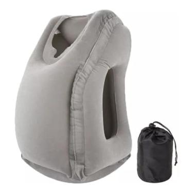 Imagem de Travesseiro Almofada Apoio Cabeça Pescoço Dormir Inflável (Cinza)