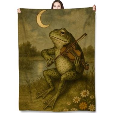 Imagem de Turamurra Cobertor de sapo presentes para adultos e crianças, cobertores de violino para sala de estar e quarto, pelúcia felpuda de flanela quente 127 x 152 cm