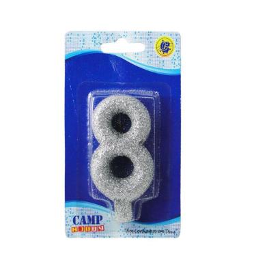 Imagem de Vela De Aniversario Numero 8 Prata Glitter 7Cm