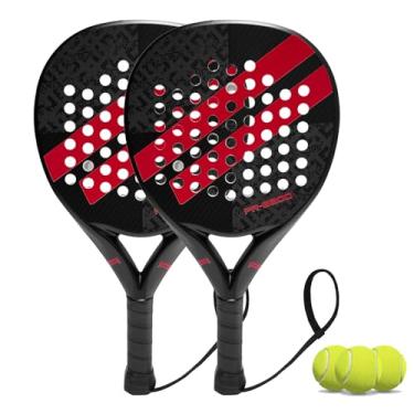 Imagem de Raquete de padel com superfície de fibra de carbono com memória EVA Flex Foam Core raquetes de tênis de padel leves (vermelho, 2 peças)