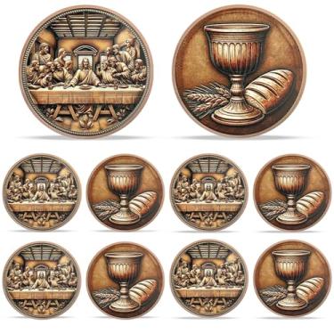 Imagem de 10 peças Moeda Desafio Cristão da Última Ceia - Token de Cobre Religioso Jesus Eucaristia - Arte Bolso de Deus Versículos da Bíblia Moedas para Estudo - Presentes comemorativos de boa sorte para