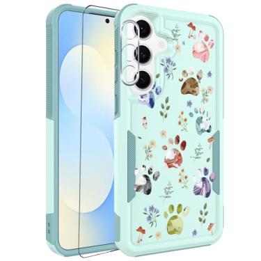 Imagem de Ftonglogy Capa para Samsung Galaxy S25 FE com protetor de tela + protetor de lente de câmera: design floral de flores fofas para meninas e mulheres capa de celular de silicone TPU (pata de cachorro