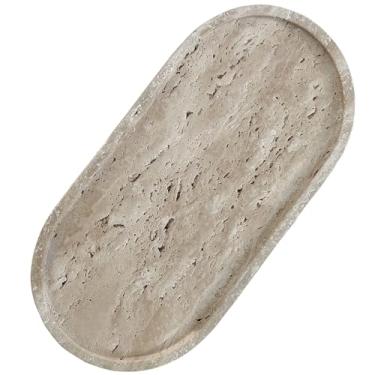 Imagem de DACHUN Bandeja de mármore natural para bancada de banheiro, com pés antiderrapantes, bandeja decorativa de pedra de mármore para banheiro/cozinha/penteadeira/cômoda/mesa de cabeceira (travertino, 30 x