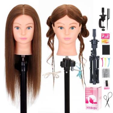 Imagem de Cabeça de manequim YODIDI 22-24 cm de cabelo humano com suporte de tri