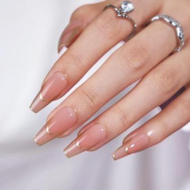 Imagem de Press on Nails Bartbox Long Rose Gold Outline French Tip - BTArtbox