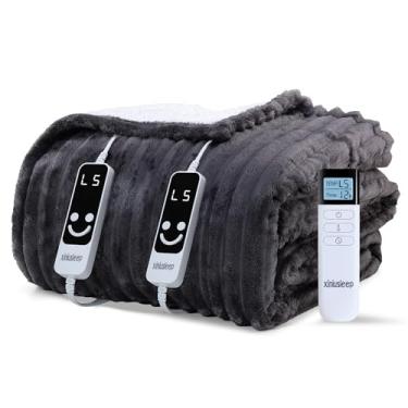 Imagem de XINIUSLEEP Cobertor elétrico aquecido 228 x 228 cm, manta elétrica de lã de ovelha macia com 5 níveis de aquecimento e desligamento automático de 1 a 12 horas, manta aquecida com proteção contra