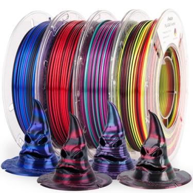 Imagem de AMOLEN Pacote de filamentos de impressora 3D PLA, filamento arco-íris multicolorido brilhante de seda, pacote de 1,75 mm, filamentos de impressão de mudança de cor rápida para a maioria das