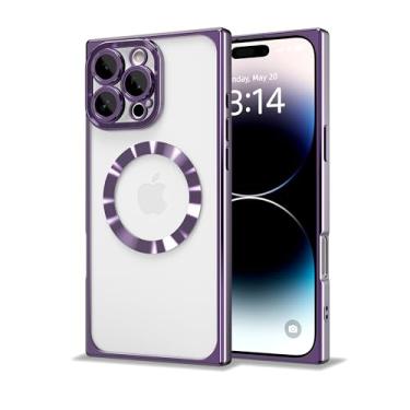 Imagem de IAIYOXI Capa retangular magnética transparente para iPhone 16, [compatível com MagSafe], capa de telefone macia com proteção total da lente da câmera, capa fina antiarranhões à prova de choque, roxo