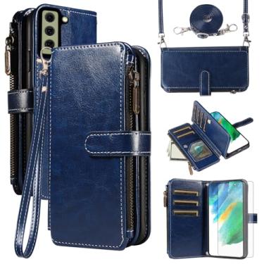 Imagem de Asuwish Capa de celular para Samsung Galaxy S21 FE 5G com protetor de tela de vidro temperado e cordão com zíper, porta-cartões, suporte para celular S 21 EF S21FE5G UW S21FE 21S G5 6,4 polegadas
