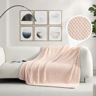 Imagem de Cobertor aconchegante de pelúcia jacquard ultramacio 127 cm x 178 cm, cobertor felpudo para quarto, sala de estar, sofá, sofá, leve e quente para todas as estações, lavável na máquina, treliça, rosa