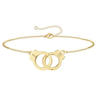 Imagem de M MOOHAM Pulseiras de algema com inicial para mulheres e meninas – presentes para mãe, filha, irmã, casais, pulseiras de amizade, banhado a ouro 14 K, pulseira de duas letras, joias, presentes de
