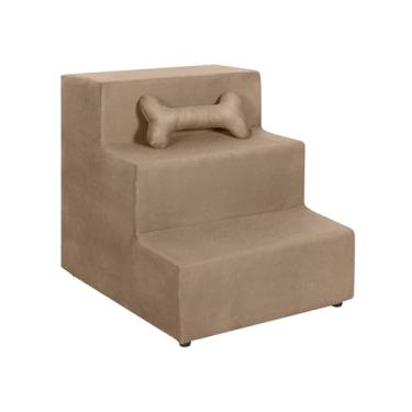 Imagem de Acesso Pet 3 Degraus para Cães e Gatos - Rampa de Subida para Cama e Sofá - Assento de Apoio em Espuma Macia (Capuccino)