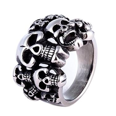 Imagem de Anéis de joia fashion masculinos da ZMY, anel de caveira de túmulo de prata punk de aço inoxidável 316L para homens
