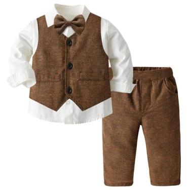 Imagem de Conjunto de roupas SANGTREE para bebês de 7 a 8 anos, marrom, 4 peças