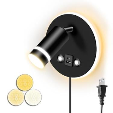 Imagem de ERAY Luz de leitura montada na parede, luzes de cabeceira de cabeceira com porta de carregamento USB e tipo C, controle de toque, 3000K/4000K/6000K 350° Refletor LED rotativo e luz de fundo para