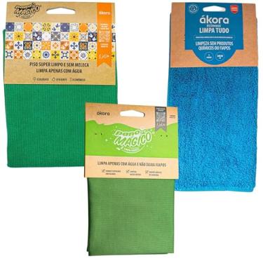 Imagem de Kit 3pcs Pano Mágico Limpeza Geral Limpa Tudo Vidros Espelho Pano Chão Pisos Sem Fiapos Ákora (Pano Limpa Tudo Azul Claro)