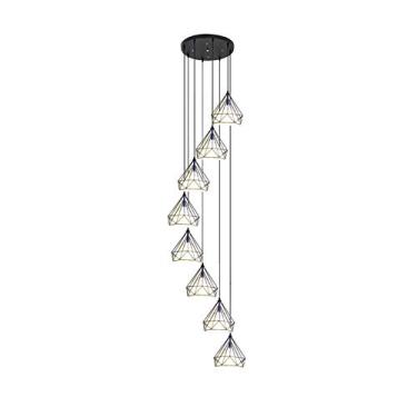 Imagem de Lustres, escada em espiral, escada dupla para escada, iluminação pós-moderna concisa, Hangilight, E27 Nordic Diamond Lolighting/preto/8 cabeças