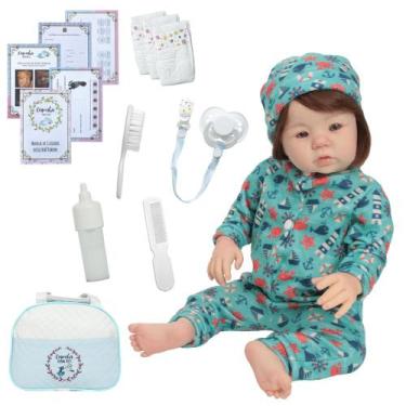 Imagem de Boneco Reborn Bebê 100% Silicone Fio a Fio 48cm + Itens - Cegonha Rebo