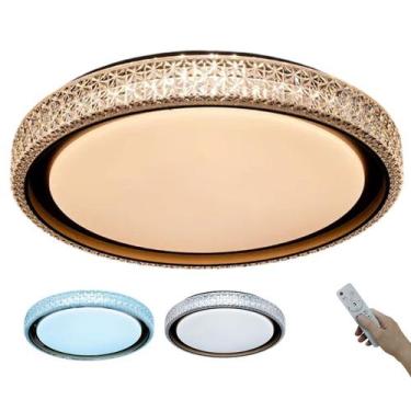Imagem de Luminaria Plafon LED 3 Tons Luxo Cristal Controle Remoto Iluminaçao Ca