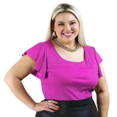 Imagem de Blusa Plus Size Feminina Canelada Manga Curta Godê Gola Redonda - MADA