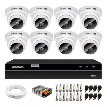 Imagem de Kit Cftv 8 Câmeras Segurança Dome 1220 Full hd com Audio Microfone Dvr Mhdx 1008c Intelbras