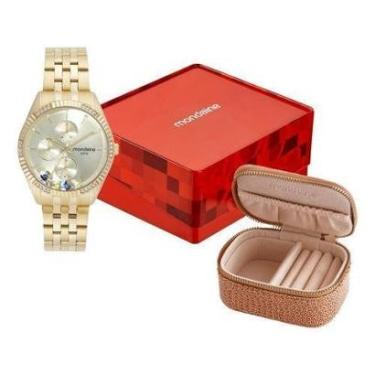 Imagem de Relogio Mondaine Feminino Dourado Multifunção Pedras Interna Dourado-Feminino