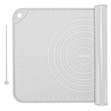 Imagem de EuChoiz Tapete de silicone para pastelaria 71 cm x 50,8 cm extra grosso antiaderente tapete para assar massa de silicone de grau alimentício com elevação de borda cinza claro