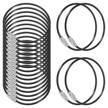 Imagem de Cabo de chaveiro de fio de 15 cm de comprimento, pacote com 20 argolas de aço inoxidável, preto, Preto, 6.3 Inch