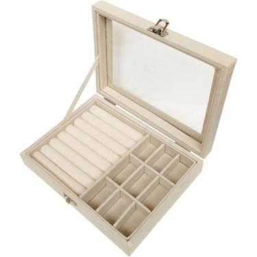 Imagem de Porta Joia Acrílico 3 Camadas Brinco Anel Compartimento caixa de armazenamento de jóias (Bege 1camada (P) / Y490-22-B)