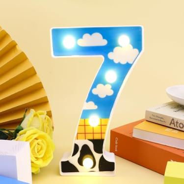 Imagem de Número iluminado, números de mesa com iluminação LED, número de luz de desenho animado, número de luz para festa decorativa de LED, para decoração de festa de aniversário de desenho animado (número 7)