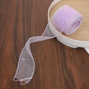 Imagem de Fita com fio transparente estrela 20 jardas 5,5 cm rolo de fitas de chiffon impressas em estrela brilhante para embrulho de presente buquês florais decorações de festa de casamento dia dos namorados