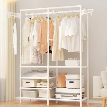 Imagem de Arara De Roupa Com Sapateira Cabideiro De Chão Rack Organizador Multiuso Aço Inox. (Branco,Pequeno)