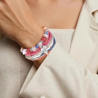 Imagem de Pulseira elástica Boho com contas coloridas empilháveis de contas de cristal modernas bijuterias presentes para mulheres, 4Pcs, Aço inoxidável, Sem Pedra Preciosa