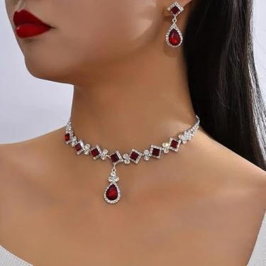 Imagem de Conjunto de brincos de colar de noiva, brincos de colar com pingente cúbico de lágrima, presente de joias para festa de casamento, formatura, noiva, mãe, esposa, ela