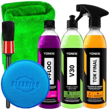Imagem de Kit Automotivo Vonixx Tok Final V30 Shampoo V-Floc Acessórios Toalha Aplicador Pincel Karbox