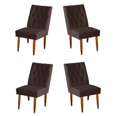 Imagem de Jogo 04 Cadeiras De Jantar Estofada Cozinha Paris Suede Marrom Eli Móveis