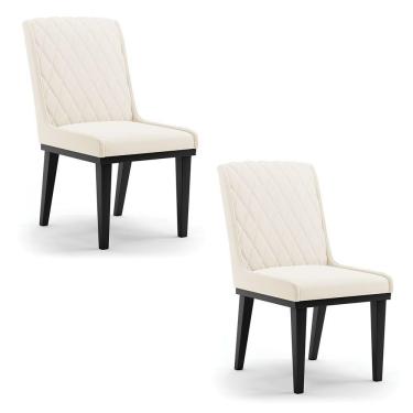 Imagem de Cadeira Sala De Jantar Base Madeira Preto Kit 2 Sofia Veludo Bege D03 - D'rossi