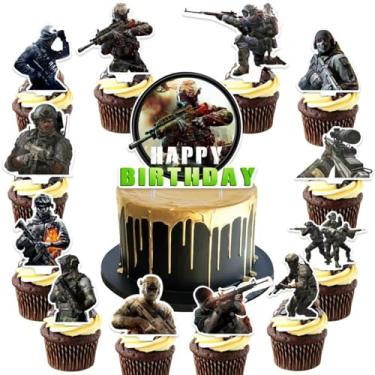 Imagem de 25Pcs Call of-Duty Birthday Party Supplies Pack Includes 1 Cake Topper 24 Cupcake Toppers for Game Call Party Supplies