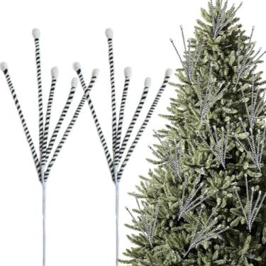 Imagem de Egolot 12 Palhetas de bengala de doces torcidas de Natal preto e branco para topo de árvore de Natal, sprays pretos e brancos para guirlanda de Natal, peças centrais de vaso faça você mesmo, enfeites