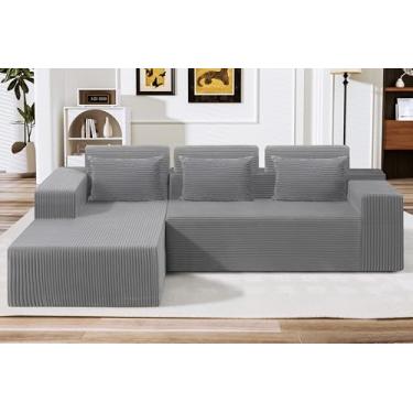 Imagem de HABUTWAY Sofás seccionais para sala de estar, sem montagem, sofá em forma de L 266.7 cm sofá modular secional com assento profundo, conjuntos de móveis de sofá de nuvem para apartamento, veludo cotelê