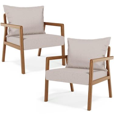 Imagem de Kit 02 Poltronas Decorativa Para Sala de Estar Alícia B04 Linho Bege - Lyam Decor
